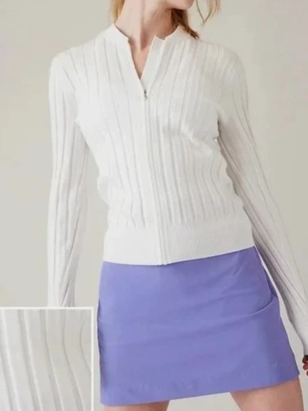 Athleta White Ribbed Zip Cardigan